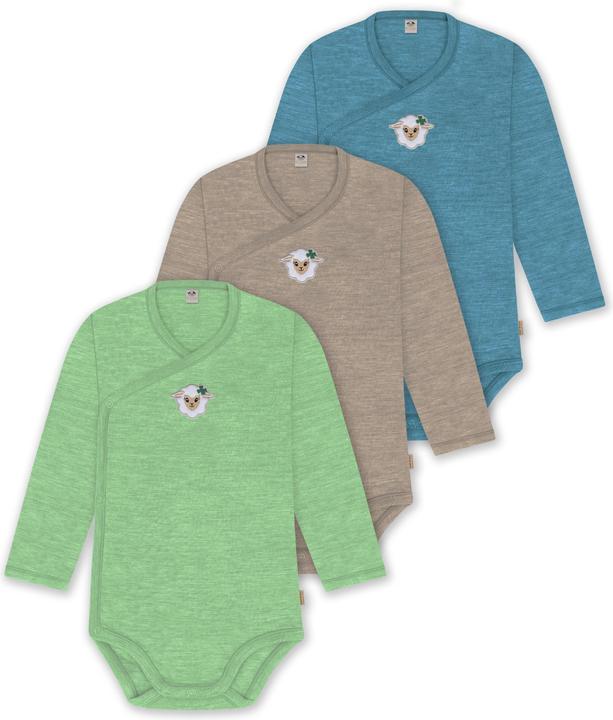 Actual product image Normani Set of 3 baby body wrap long sleeve toddler bodysuit made from merino wool - 9357 (74)