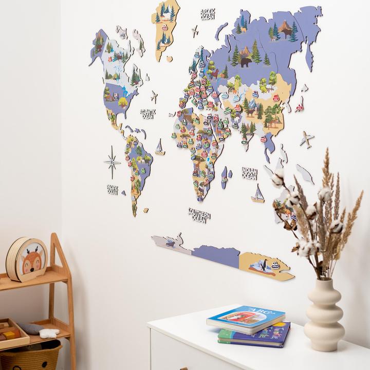 Immagine prodotto Enjoy The Wood Mappamondo in legno per bambini in 2D - decorazione da parete (150 x 90 cm)