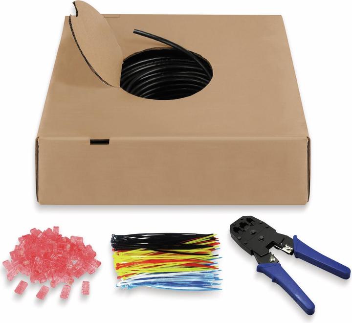 Produktbild Goobay CAT 6 Outdoor Netzwerkkabel-Set, U/UTP, Schwarz, 100 m (U/UTP, CAT6, 100 m)