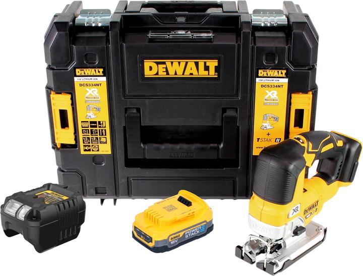 DeWalt DCS 334 E1T Akku Pendelhub Stichsäge 18 V Brushless + 1x Powerstack Akku 1,7 Ah + Ladegerät