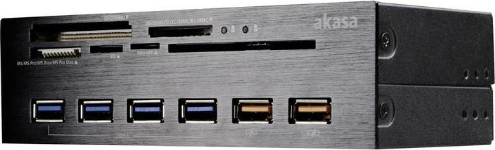 Akasa Interconnect Ex Interne 5-poorts kaartlezer incl. USB 3.0 Hub (4-pins Molex, USB 2.0, USB 3.0)