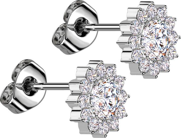 Image du produit Star Piercing Ohrstecker silber Blume Kristall silber (sans laiton, Titane G23)
