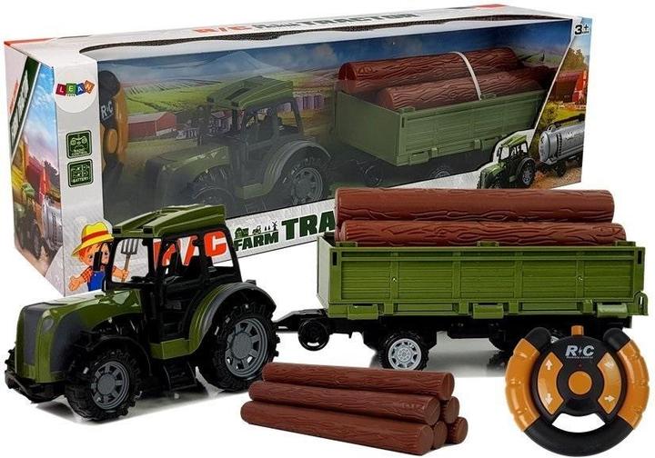 Actual product image Lean Toys Green tractor with trailer made from bundles of wood
