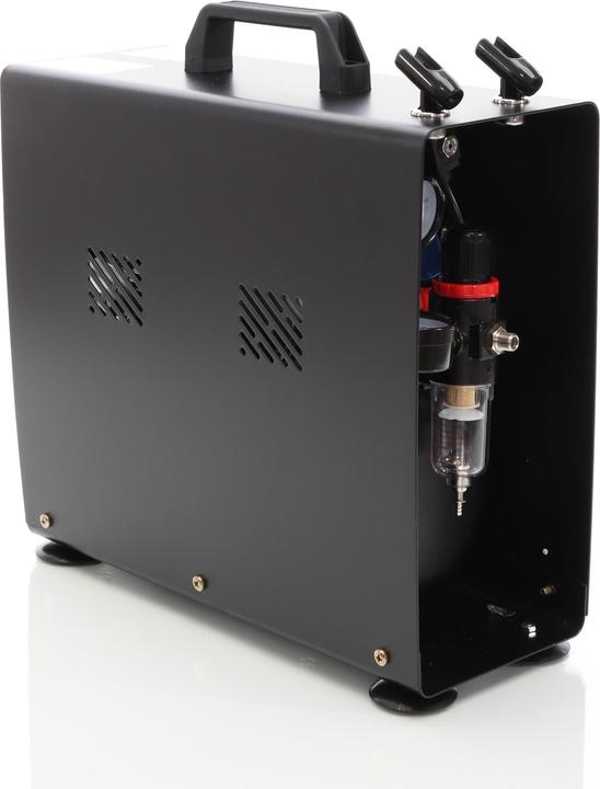 Actual product image Wiltec Airbrush Compressor AF196AW 6 bar Two-Cylinder Piston Compressor with 2-stage Switch and Air Tank