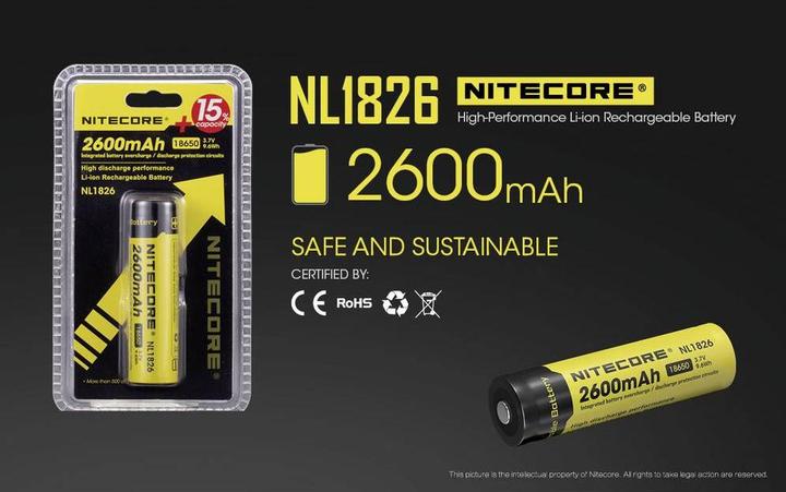 Actual product image Nitecore 18650 Rechargeable battery 2600mAh