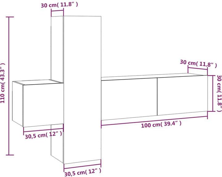 Produktbild VidaXL 3-tlg. TV-Schrank-Set Räuchereiche Holzwerkstoff,Farbe (100 x 30 x 30 cm)