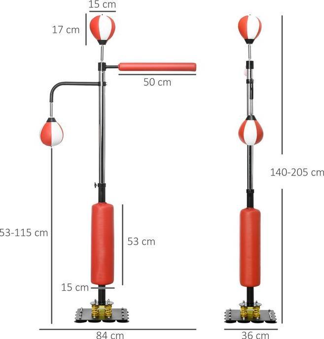 Immagine prodotto Swisshandel24 Sacco da boxe autoportante 140-205cm regolabile in altezza con 2 palle di velocità Refle (84 cm)