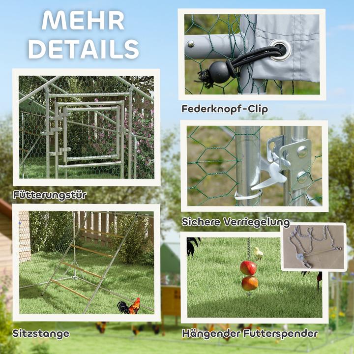 Produktbild PawHut Hühnerstall Verzinkte Stahlrohre, Stahlgitter Silber