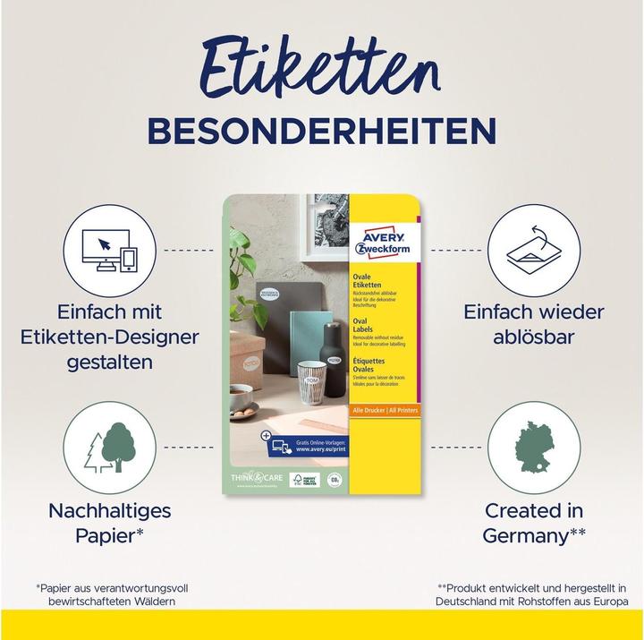 Produktbild Avery Ovale Etiketten, ablösbar