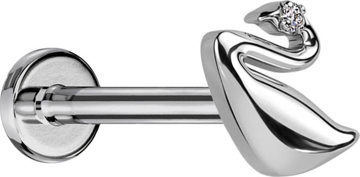 Star Piercing Micro Labret Innengewinde silber Schwan silber Kristall silber (Titan G23, ohne Messing)