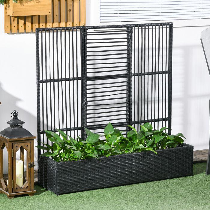 Immagine prodotto Swisshandel24 Letto rialzato in polyrattan con traliccio, fioriera, fioriera, aiuola, nero, 103x103x29cm