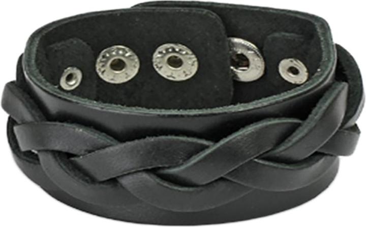 Star Piercing Lederarmband schwarz mit dicken gewebten Streifen (Leder)