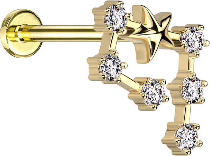 Immagine prodotto Star Piercing Micro Labret filo interno placcato oro Segno zodiacale Acquario con cristalli (Acciaio chirurgico 316L, Ottone)