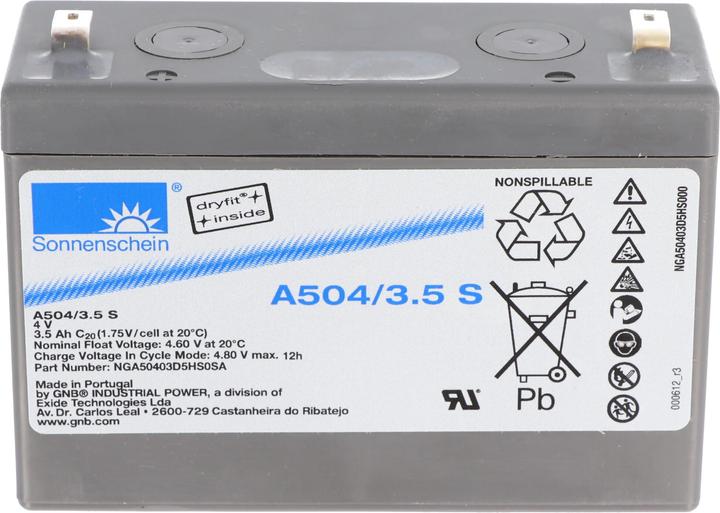 Produktbild Tadiran Sonnenschein Dryfit A504/3.5 S PB Blei-Akku Anschluss 4,8mm (4 V, 3.50 Ah)