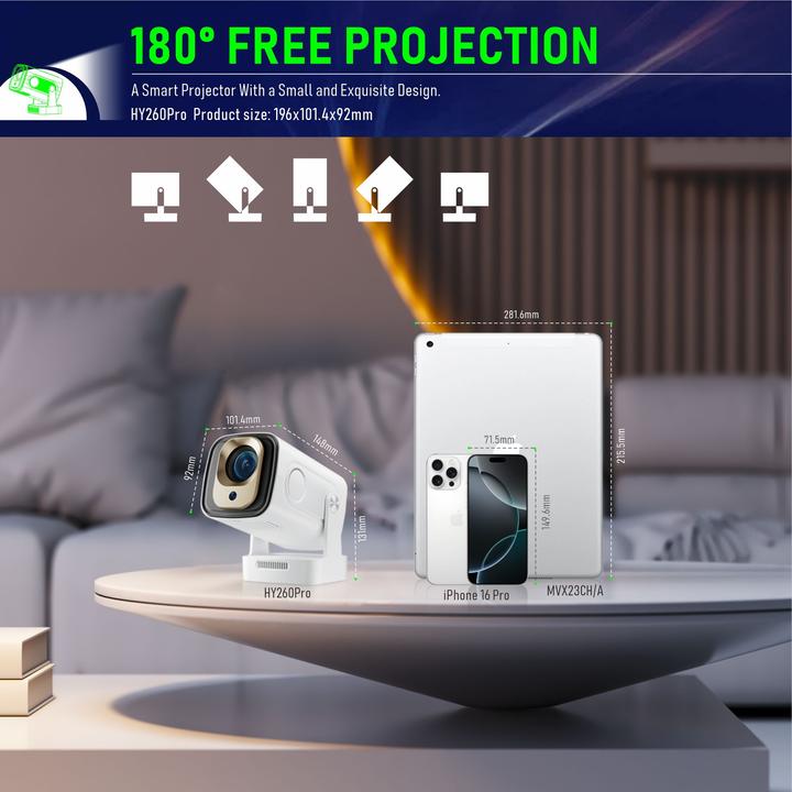 Immagine prodotto PhoneLook Smart Projektor HY260 Pro Heimkino 200 ANSI Lumen Android (Wi-Fi, Bluetooth, HDMI, integrierte Apps) (200 lm)
