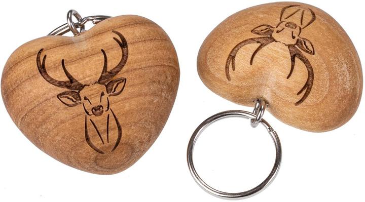 Immagine prodotto La Mia! Portachiavi a cuore in legno di ciliegio oliato - cervo