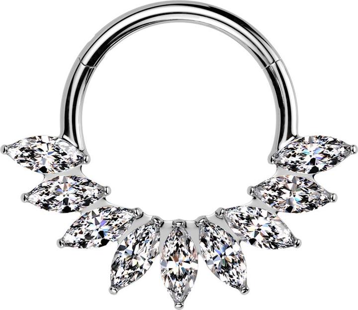 Actual product image Star Piercing Micro Segmentring klappbar silber ovale Kristalle silber (Titanium G23, without brass)