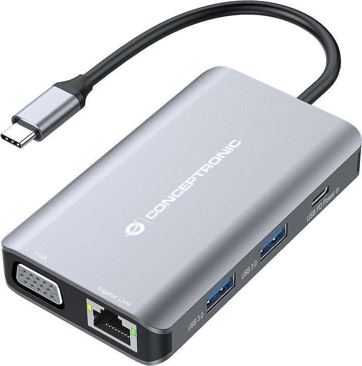 Actual product image Conceptronic Dock USB-C->HDMI,VGA,GbE,3xUSB3.0,100WPD 0.25m (USB-C, 6 Ports)