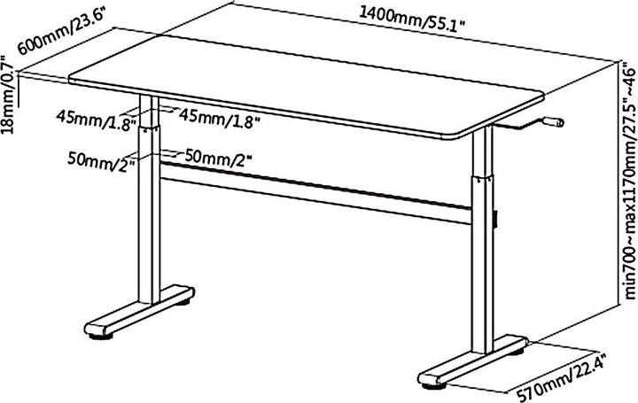 Immagine prodotto Ergo Office Scrivania regolabile in altezza, max. 40 kg, altezza max. 117 cm, con piano di lavoro (140 x 60 cm)