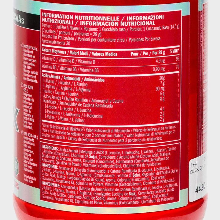 Valeurs nutritives et ingrédients BSN Amino X (Pomme verte, 1 pcs, 435 g)