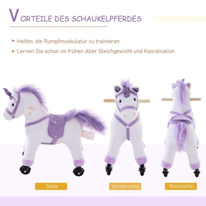 Image du produit Swisshandel24 Cheval à roulettes Jouer au cheval Animal d'équitation Locomotion Peluche Whinnying Violet 55 x 23