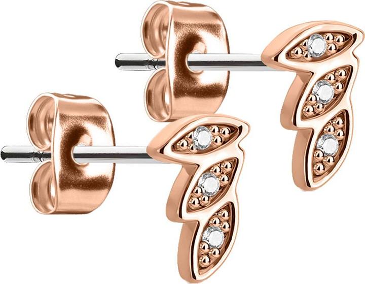 Immagine prodotto Star Piercing Orecchini a perno tre piume oro rosa con cristallo argento (Acciaio chirurgico 316L, Ottone)