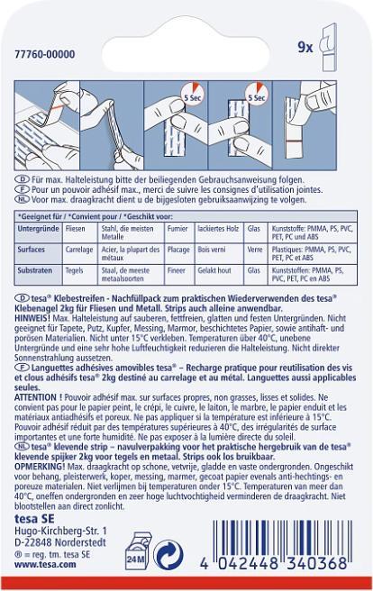 Actual product image tesa Powerstrips for tiles & metal, 2kg holding power, 9x double-sided adhesive strips