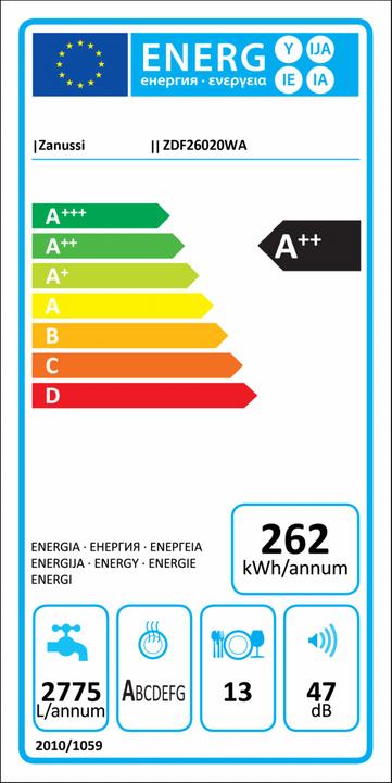 Energy Label Zanussi ZDF 26020 WA
