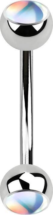 Actual product image Star Piercing Micro banana silver with two iridescent white balls (Surgical steel 316L)
