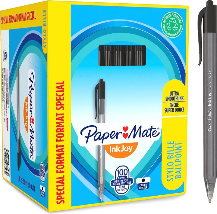 Immagine prodotto Paper Mate Paper:Mate InkJoy 100 RT biro, confezione Value Pack, nero (Nero, 100 x)