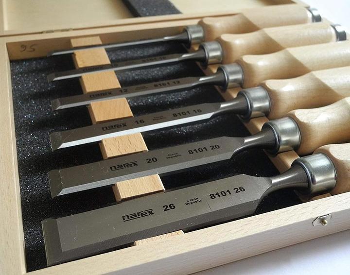 Productafbeelding Narex Beitelset met houten handvatten in houten kist, 6 stuks (26 mm)