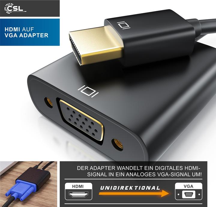Immagine prodotto CSL Adattatore audio e video da HDMI a VGA, jack da 3,5 mm, 10 cm, cavo convertitore 1080p, da digitale (VGA, 20 cm)