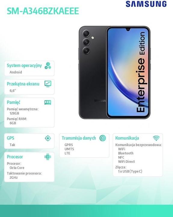 Produktbild Samsung Galaxy A34 Enterprise Edition (128 GB, Awesome Graphite, 6.60", Dual SIM, 48 Mpx, 5G)