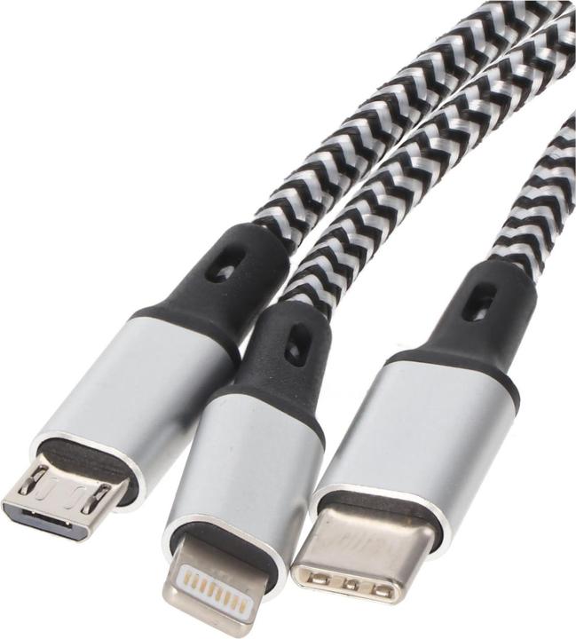 Actual product image Heitech Universal charging cable 3in1 for Apple, USB-C, Micro-USB