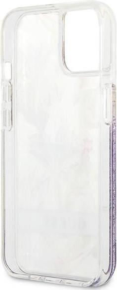 Actual product image Guess GUHCP13SLFLSU iPhone 13 Mini 5.4-inch Thin / Purple Hard Case with Flower Liquid Glitter (Apple iPhone 13 mini)