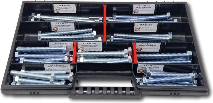 Schraubenbox24 Hexagon bolts assortment M8 60mm-100mm 65 pcs screw box DIN 933/ISO4017 (65 Screws per piece)