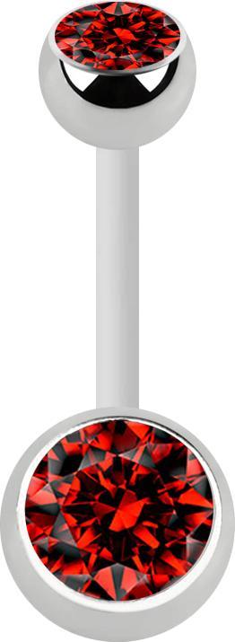 Star Piercing Banane weiss mit zwei Kugeln silber Kristall rot (ohne Messing, Chirurgenstahl 316L, Bioflex)