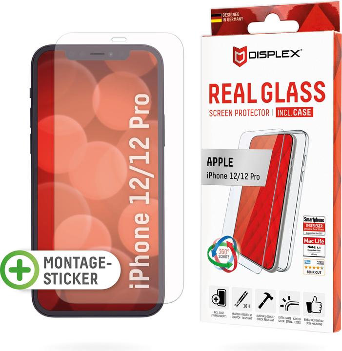 Productafbeelding Displex Real Glass, 2D Panzerglas + Handyhülle (1 Stuk, Apple iPhone 12, Realme 12 Pro+)