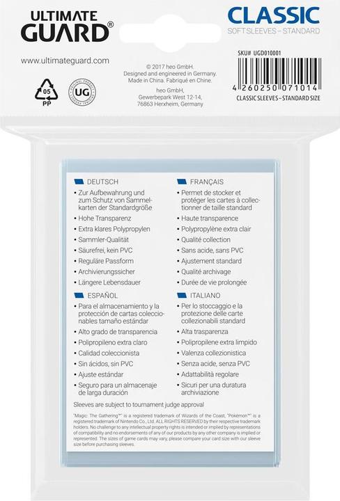 Valori nutrizionali e ingredienti Ultimate Guard Manicotti per carte standard
