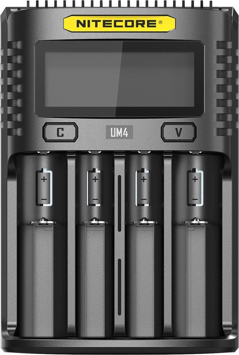 Nitecore UM4 USB-Ladegerät (1 Stk., 14500, 16340, 18650, Ladegerät inkl. Akku)
