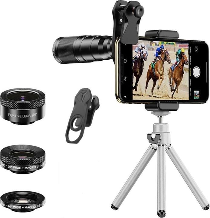 Produktbild Apfelkiste Smartphone Teleskop-Objektiv 22x – Fisheye, Makro, Weitwinkel & Stativ