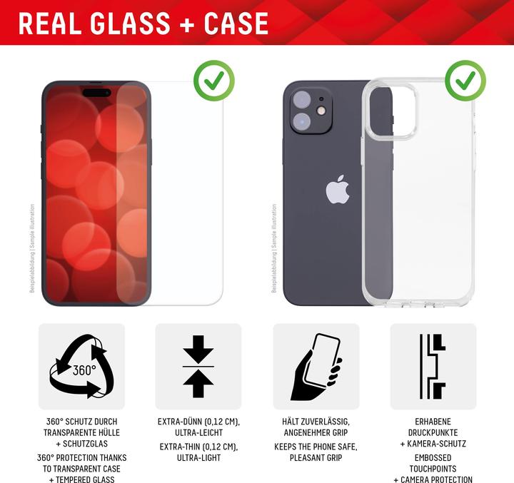 Produktbild Displex Real Glass, 2D Panzerglas + Handyhülle (1 Stück, Apple iPhone 15 Plus)