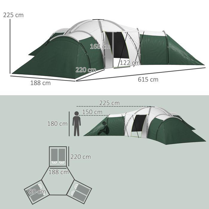 Actual product image Swisshandel24 Tunnelzelt Campingzelt für 6-9 Personen mit 3 Schlafzimmern, Wohnzimmer, Veranda (Tunnel tent, 6 persons)