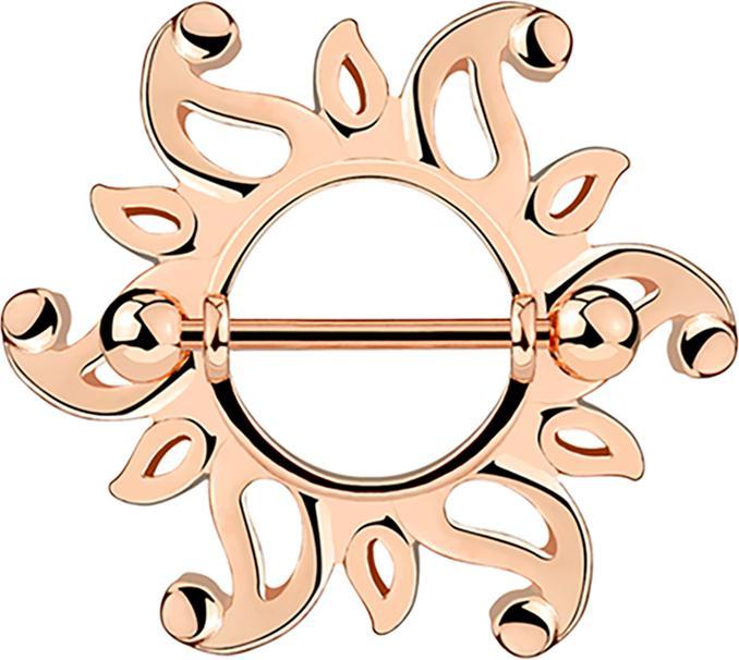 Produktbild Star Piercing Barbell rosegold mit zwei KugelnTribal Sonne (Chirurgenstahl 316L, Messing)