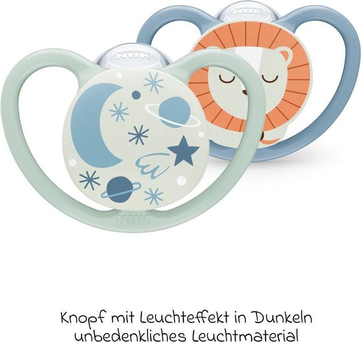 Produktbild NUK Space Night Silikon-Schnuller 6-18M, 2 St, blau/mint (2 x, 6 - 18 Monate)