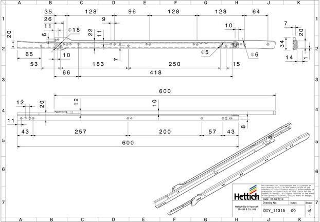 Produktbild Hettich Rollschubführung FR302 600 mm