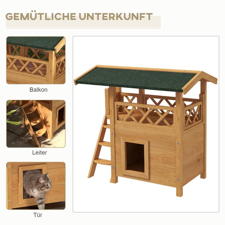 Produktbild PawHut Katzenhaus mit Treppe und Dach (Katze)
