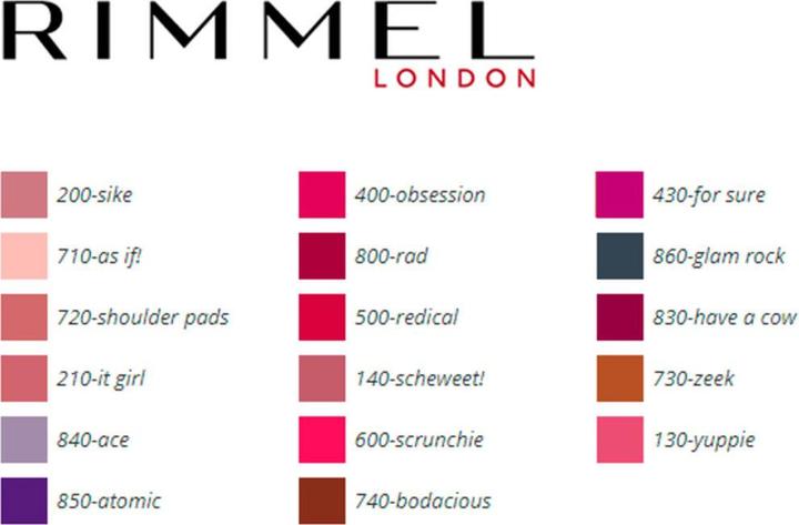 Label énergétique Rimmel London Stay Satin Brillo Barra De Labios Líquida 730 Zeek 5.5ml