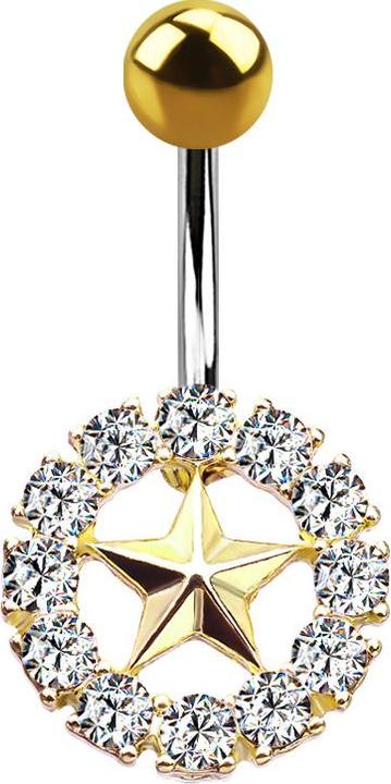 Actual product image Star Piercing Banana gold-plated star with silver crystal circle (Surgical steel 316L, Brass)