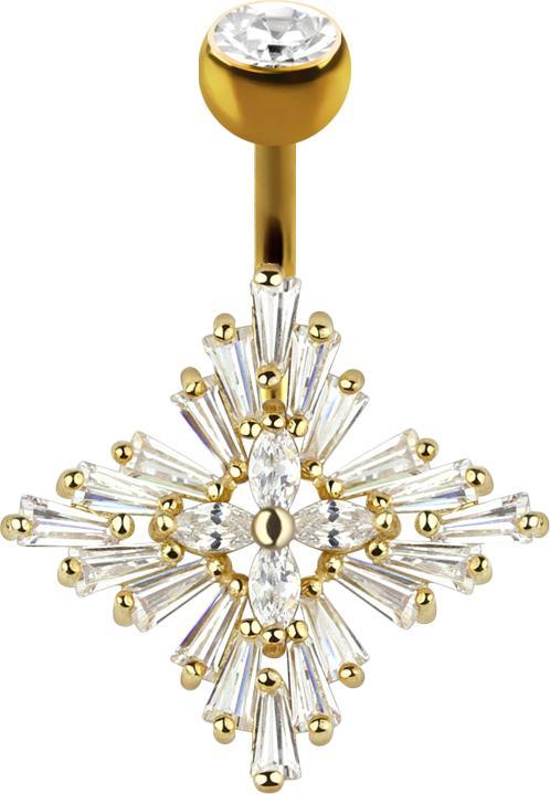 Actual product image Star Piercing Banana 14k gold-plated with ball crystal silver princess star (Brass, Surgical steel 316L)